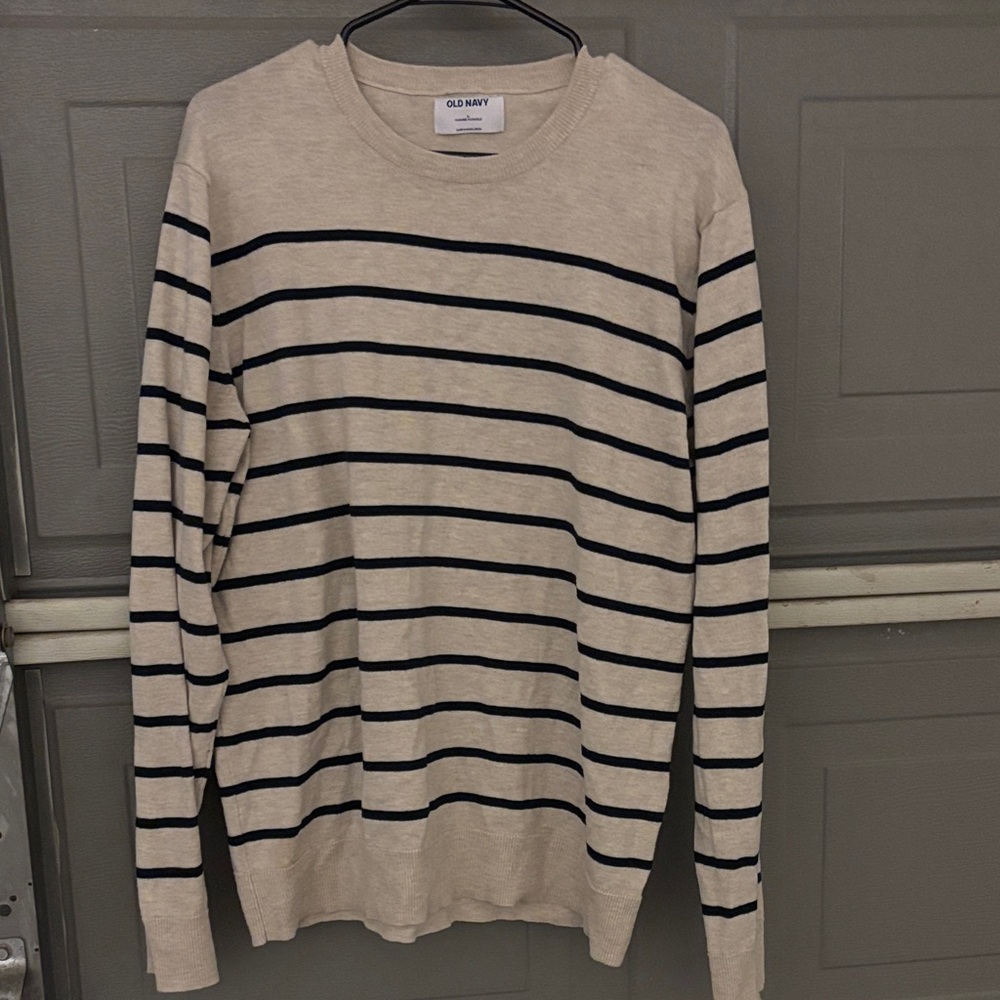 Old Navy Men's Crewneck Sweater - Beige and Black Stripes